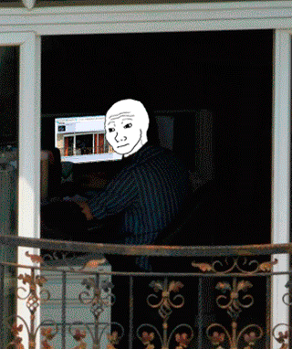 Wojak looking out from window